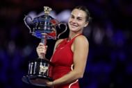 Aryna Sabalenka poses with the 2024 Australian Open title